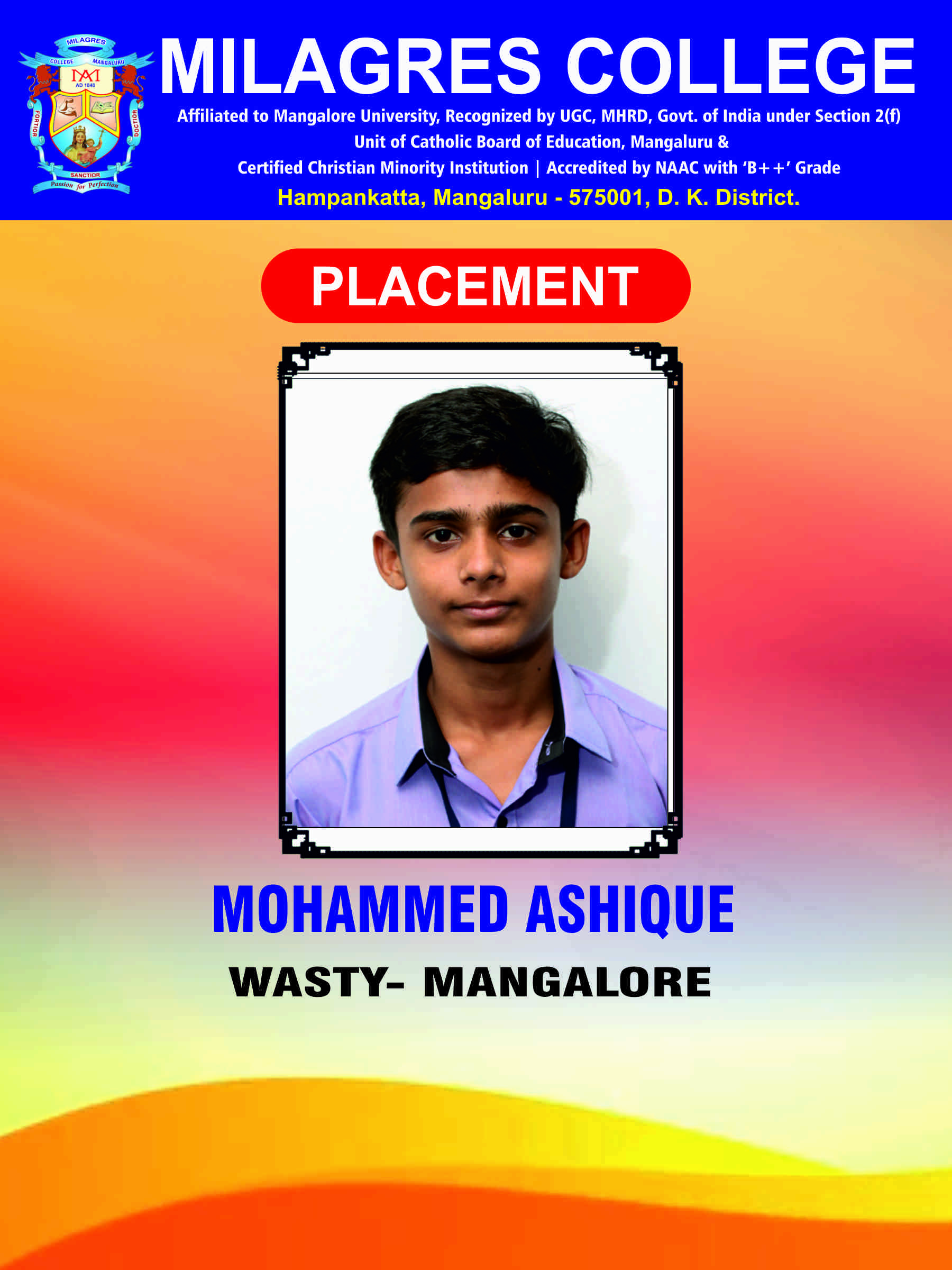 Successfully placed student